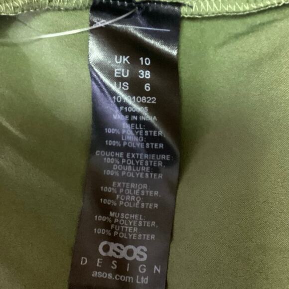 ASOS Design Green V-Neck Cutout Back Long Sleeve Ruffle Mini Fit & Flare Dress 6 - Picture 5 of 5